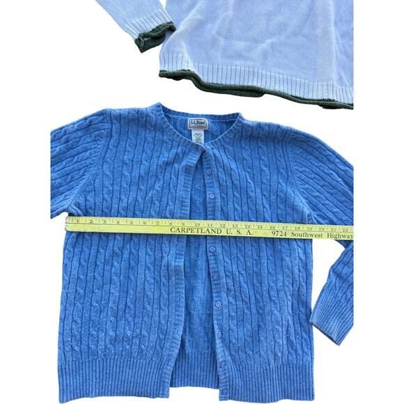 🌊 Vintage L.L. Bean Cable Knit Wool Blend Cardigan – Blue – Women’s M - Picture 3 of 5